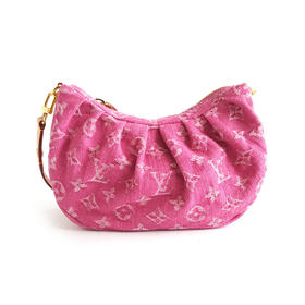 【99新】LV路易威登Pochette Valley手袋M28327粉色Pochette Valley丹宁牛仔豌豆包单肩包女士310326NJS04