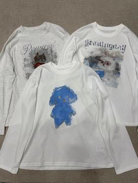 F040503春季新款休闲宽松时尚圆领印花长袖T恤上衣