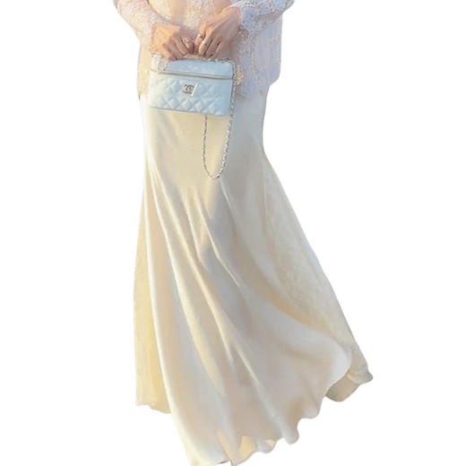 法式不规则蕾丝拼接【缎面鱼尾半身裙】修身显瘦高级感 开又中长款裙子 商品图3