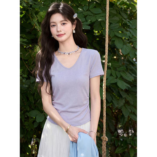 鹿向南【0407/00:00新品一小时5折限100件】78%莱赛尔19%羊毛T恤 商品图4