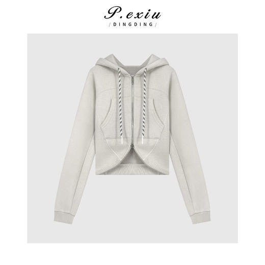 04-2潘依绣丁丁宠粉小众设计高级感显瘦磨绒抽绳连帽外套Q65349 商品图0