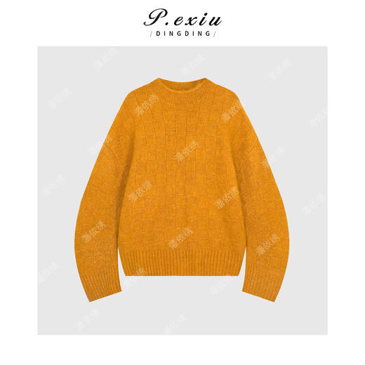 04-2潘依绣丁丁宠粉 羊毛马海毛格纹松弛感软糯亲肤圆领长袖针织毛衣D427 商品图2