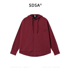 SDSA男装2026新款高贵轻奢简约纯色下摆拼接纽扣连帽长袖衬衫百搭