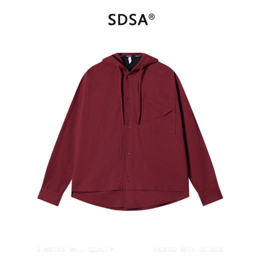 SDSA男装2026新款高贵轻奢简约纯色下摆拼接纽扣连帽长袖衬衫百搭 商品图0