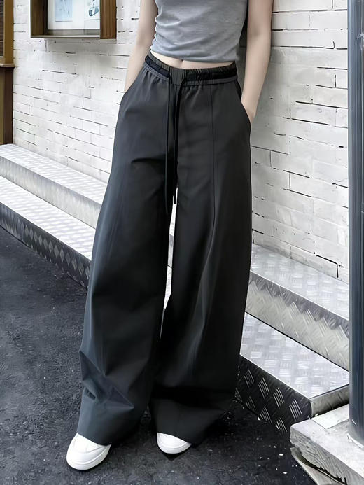 新款美式轻薄透气弯刀阔腿垂感松紧腰休闲裤 商品图3