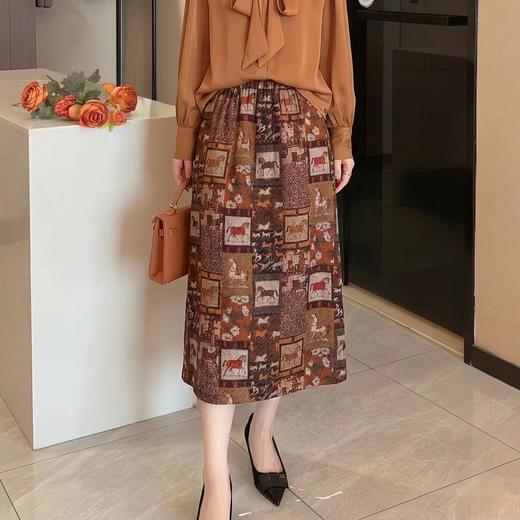 新中式国风~松紧腰侧开叉半裙设计感印花显瘦中长半裙BSQ2616 商品图2