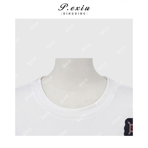 重工小马刺绣慵懒风减龄宽松百搭圆领短袖T恤 W-63893 商品图2