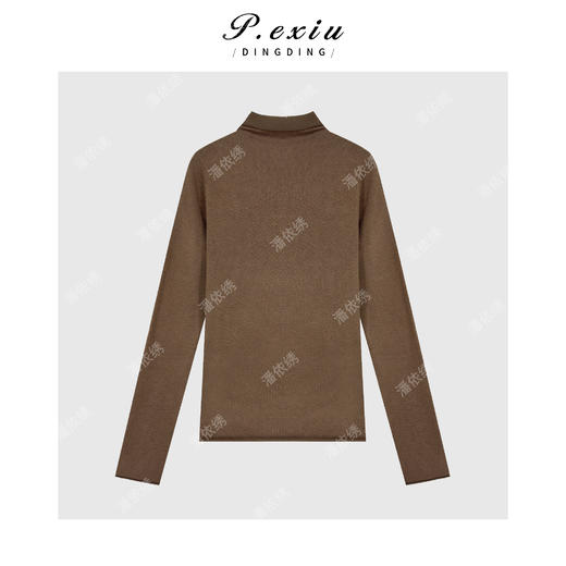 04-2潘依绣丁丁宠粉 韩系时髦真两件撞色条纹挂脖高领长袖针织上衣Q78461 商品图1