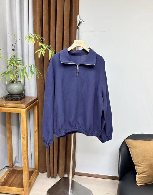 JI简轻奢进口亚麻半拉链立领宽松轻薄卫衣款外套 商品图3