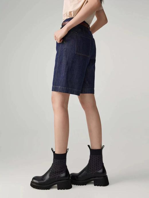 F040506春夏新款水洗麻牛仔混纺高腰阔腿五分牛仔裤 商品图3