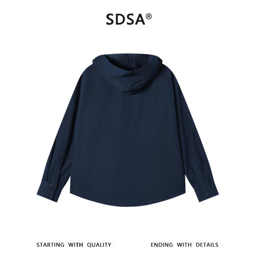 SDSA男装2026新款高贵轻奢简约纯色下摆拼接纽扣连帽长袖衬衫百搭 商品图1