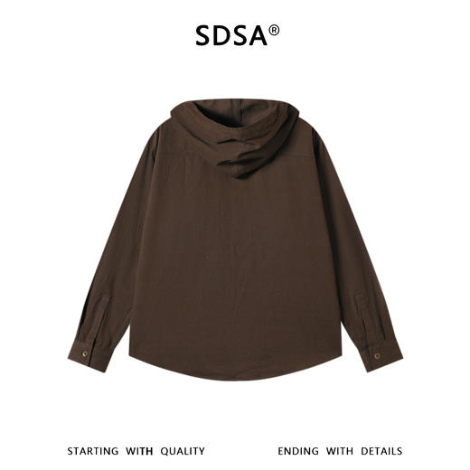 SDSA男装2026新款高贵轻奢简约纯色下摆拼接纽扣连帽长袖衬衫百搭 商品图1