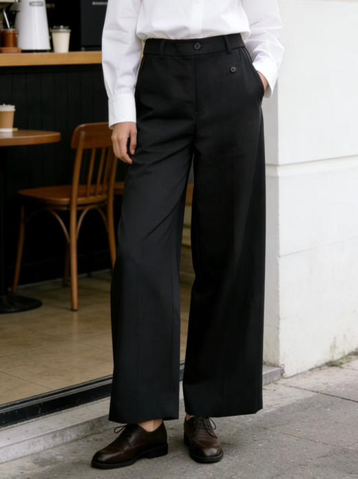 原单新款天丝羊毛混纺九分阔腿直筒裤 商品图1