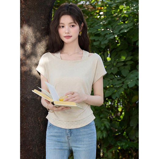 鹿向南【0407/00:00新品】杏色短袖T恤 商品图3