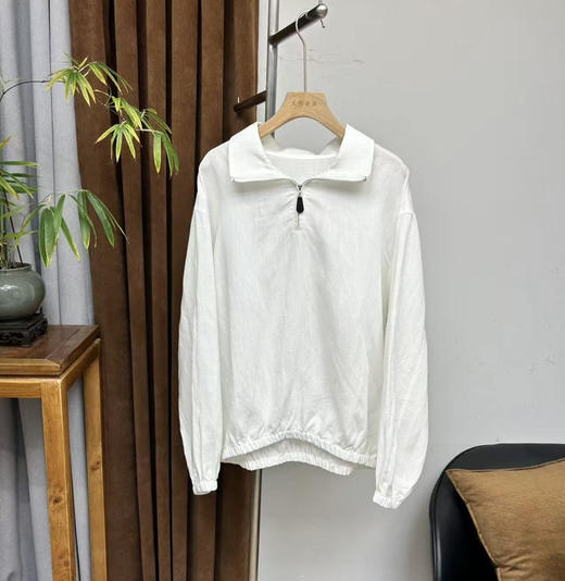 JI简轻奢进口亚麻半拉链立领宽松轻薄卫衣款外套 商品图5