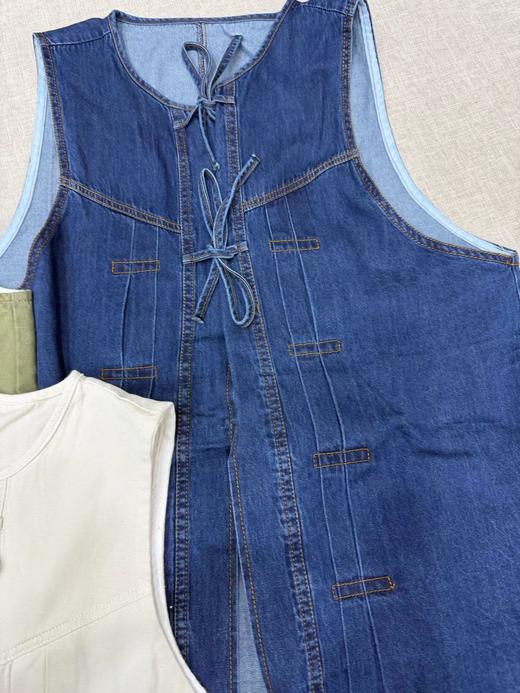 F040502春夏新款复古系带毛边牛仔无袖马甲新中式通勤外搭上衣 商品图11