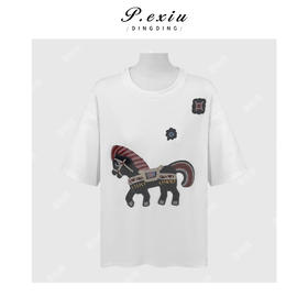 重工小马刺绣慵懒风减龄宽松百搭圆领短袖T恤 W-63893