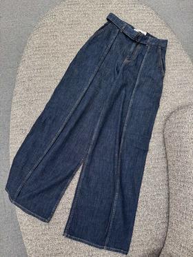 女款腰带阔腿牛仔裤长裤la014