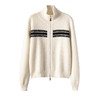 翻领条纹~山羊绒撞色条纹双拉链半高领羊绒针织开衫R260587 商品缩略图0