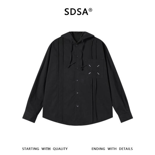 SDSA男装2026新款高贵轻奢日系褶皱刺绣纯色连帽长袖衬衫百搭舒适 商品图0