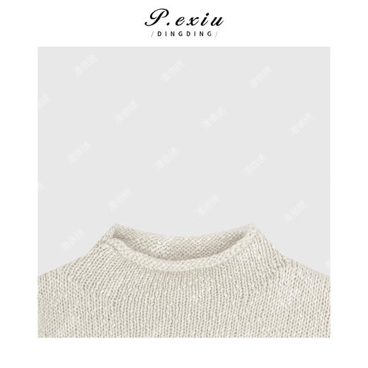 04-2潘依绣丁丁宠粉 马海毛羊毛自然卷边宽松圆领长袖针织上衣Q41549 商品图2