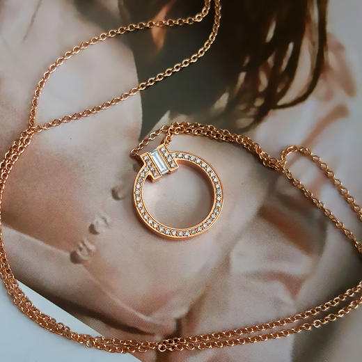 【95新】Tiffany & Co.蒂芙尼Tiffany T 系列玫瑰金满钻方钻圆形项链 链长约45.5cm女士230326NJS09 商品图4