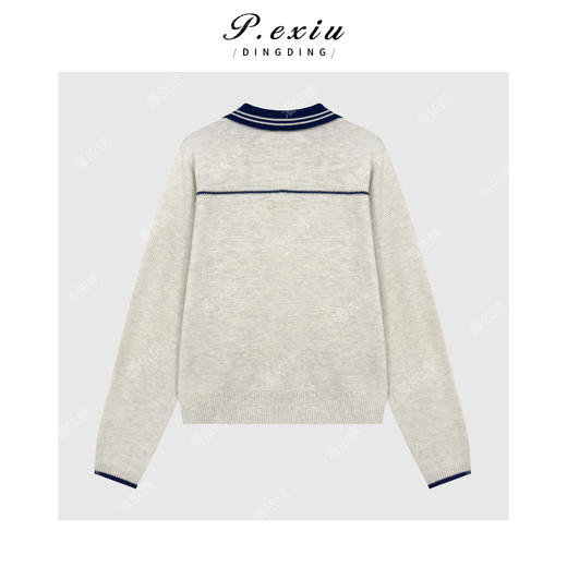 04-2潘依绣丁丁宠粉丝光羊毛学院风撞色拼接POLO领长袖针织上衣Q26647 商品图1