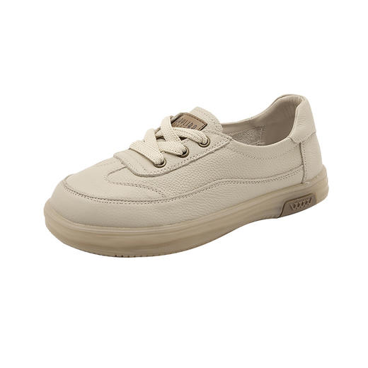 新品2026头层牛皮休闲单鞋韩版系带懒人小白鞋果冻底妈妈鞋58005 商品图4