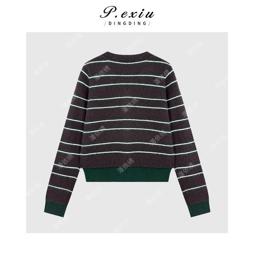 04-2潘依绣丁丁宠粉 100%羊毛复古假两件撞色条纹减龄V领长袖针织开衫Ss061 商品图2