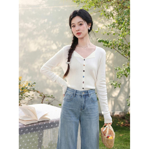 鹿向南「烟蓝漫夏」蓝色宽松慵懒感牛仔裤女春季新款遮肉阔腿长裤 商品图2