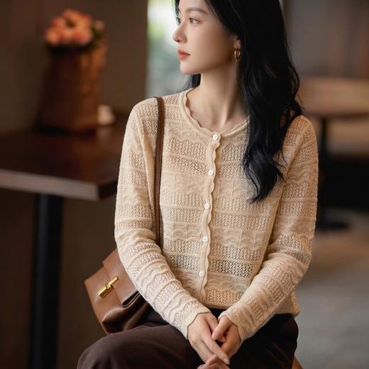 100%Baby小山羊绒~圆领镂空羊绒开衫女百搭针织外套BABY260618 商品图2
