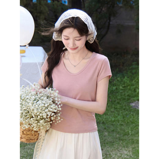 鹿向南【0407/00:00新品】粉色T恤 商品图0