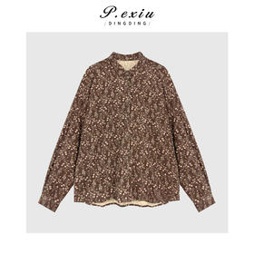 04-2潘依绣丁丁宠粉100%棉法式气质复古碎花翻领长袖衬衫Q76594