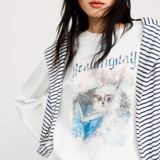 F040503春季新款休闲宽松时尚圆领印花长袖T恤上衣 商品图5