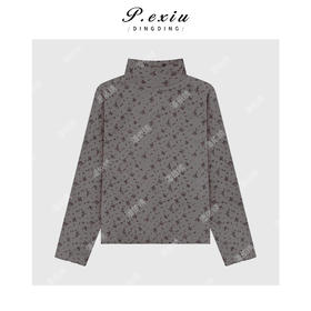 04-2潘依绣丁丁宠粉 简约百搭小碎花半高领显瘦花边长袖上衣Q72618