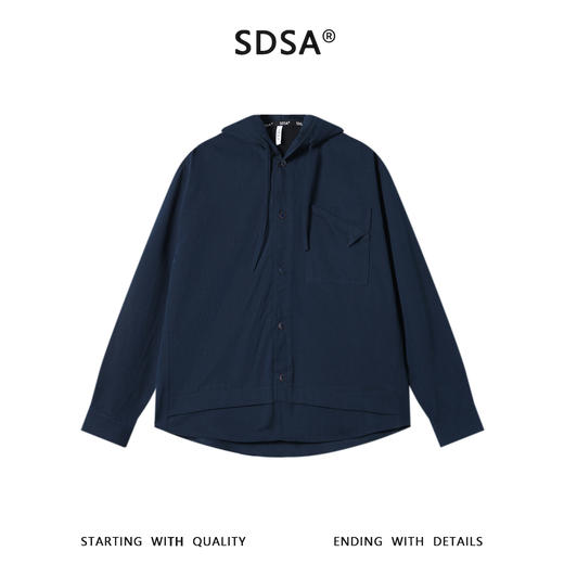 SDSA男装2026新款高贵轻奢简约纯色下摆拼接纽扣连帽长袖衬衫百搭 商品图0