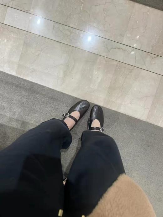 F040513复古设计圆头一字扣棕色简约百搭懒人平底芭蕾鞋 商品图5