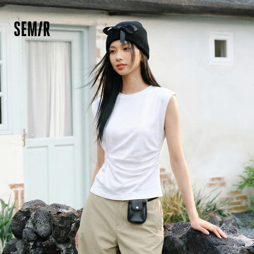 森柔|商场同款森马T恤女夏褶皱扭结修身2026新款简约百搭气质上衣 商品图1