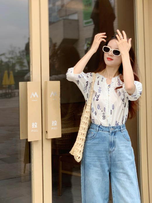 【百图lulu定制】【西西里衬衫】度假氛围感 南法花纹 灯笼袖 松弛感衬衫 商品图3