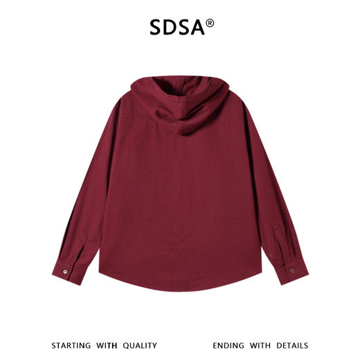 SDSA男装2026新款高贵轻奢简约纯色下摆拼接纽扣连帽长袖衬衫百搭 商品图1