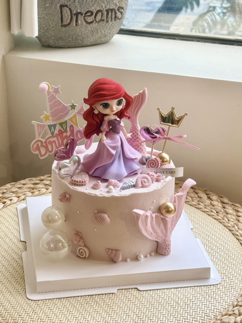 美人鱼粉色公主周岁蛋糕