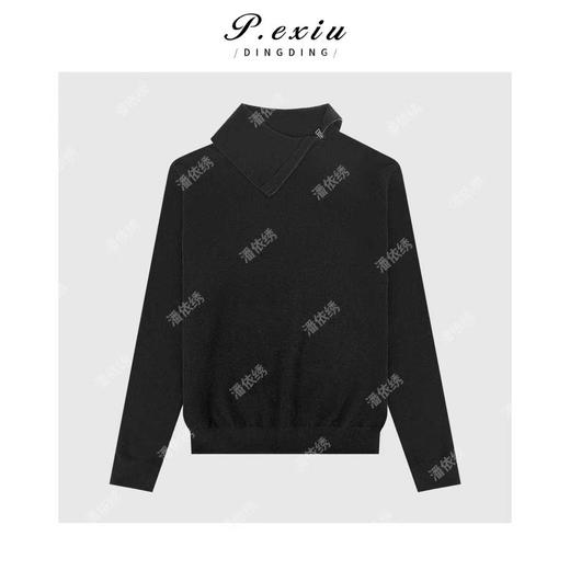 04-2潘依绣丁丁宠粉 100绵羊毛设计感斜半拉链立领长袖针织上衣ZZ1038 商品图1