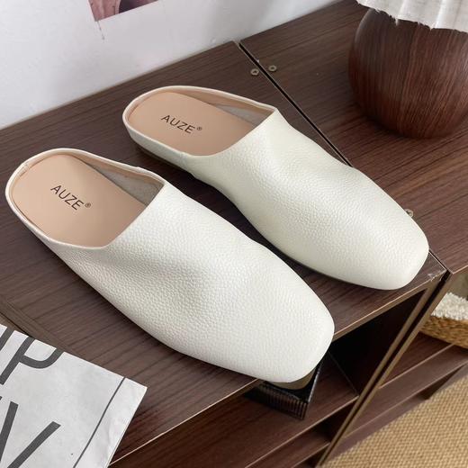 F040514纹小牛皮方头亲肤透气适配通勤休闲慵懒平底鞋 商品图2