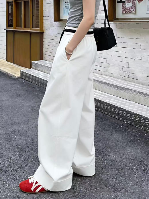 新款美式轻薄透气弯刀阔腿垂感松紧腰休闲裤 商品图4