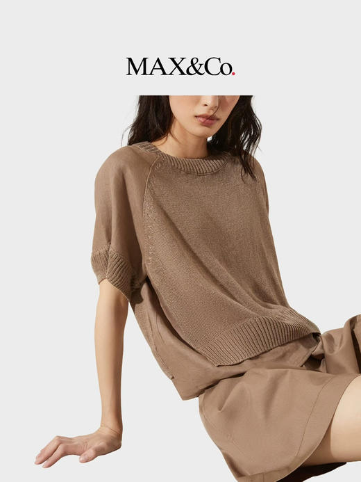 Maxc@假两件亚麻针织T恤。雾霾蓝色/米白/驼色。自己备注号码颜色 商品图4