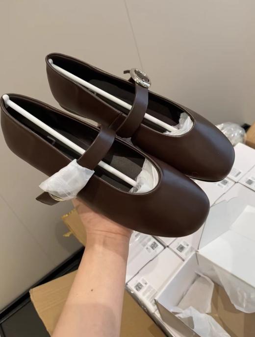 F040513复古设计圆头一字扣棕色简约百搭懒人平底芭蕾鞋 商品图1