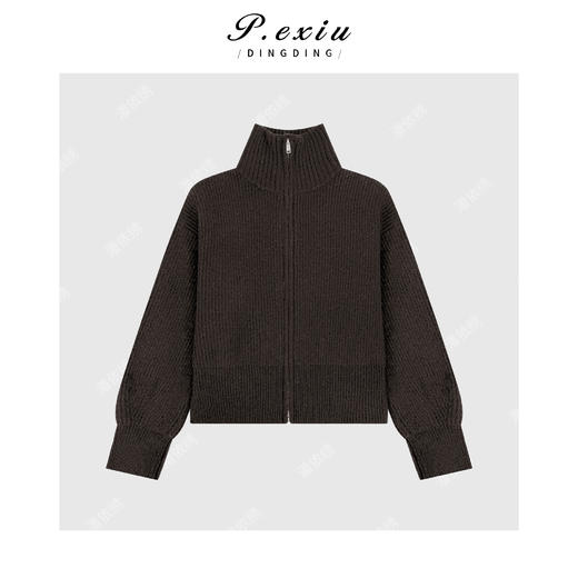 04-2潘依绣丁丁宠粉100%羊毛粗针慵懒感百搭立领长袖针织开衫Q55941 商品图0