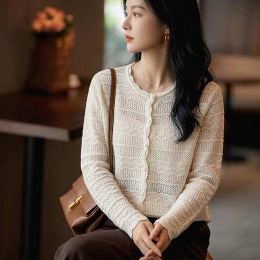 100%Baby小山羊绒~圆领镂空羊绒开衫女百搭针织外套BABY260618 商品图0