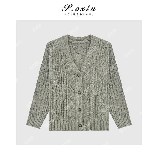 04-2潘依绣丁丁宠粉 羊毛松弛感花纱绞花V领长袖针织开衫L2707 商品图1