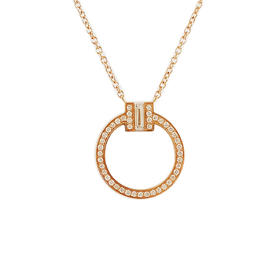 【95新】Tiffany & Co.蒂芙尼Tiffany T 系列玫瑰金满钻方钻圆形项链 链长约45.5cm女士230326NJS09